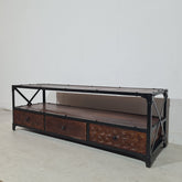 Metal Factory Industrial Indian Solid Wood Tv Unit Media 150x45x50 cm